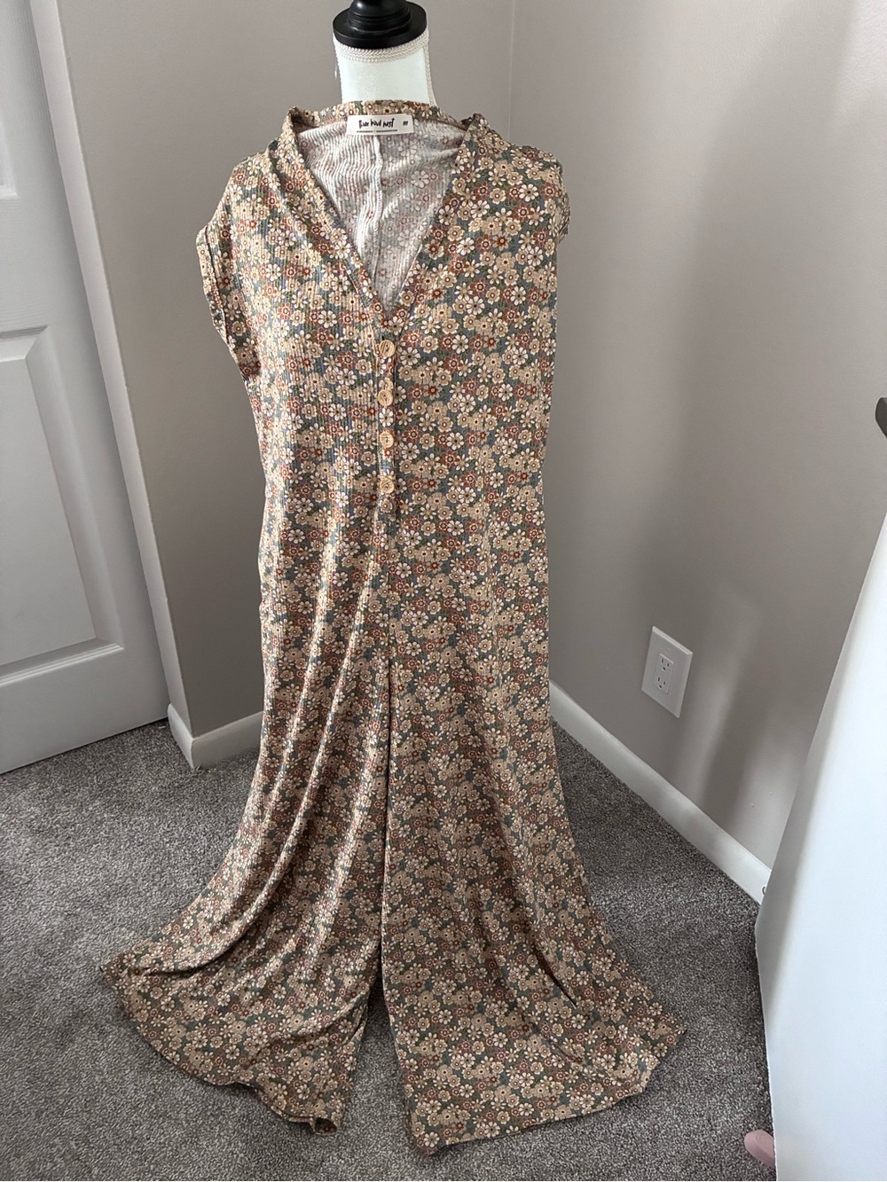 Three Bird Nest Beige Floral Button-Front Maxi Dress